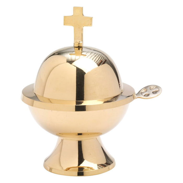 Incense Boat and Spoon, Brass Boat 13cm / 5 Inches High Including Cross Finial