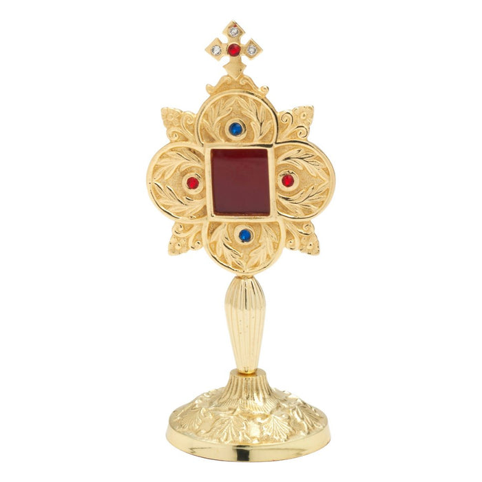 Reliquary Gold Plated Brass With Crystal Glass Stones, 20cm / 8 Inches High