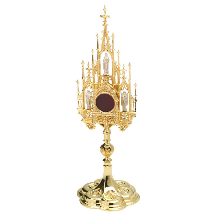 Reliquary Gothic Design With Silvered Madonna and Angels, Gold and Silver Plated Brass, 39cm / 15.25 Inches High