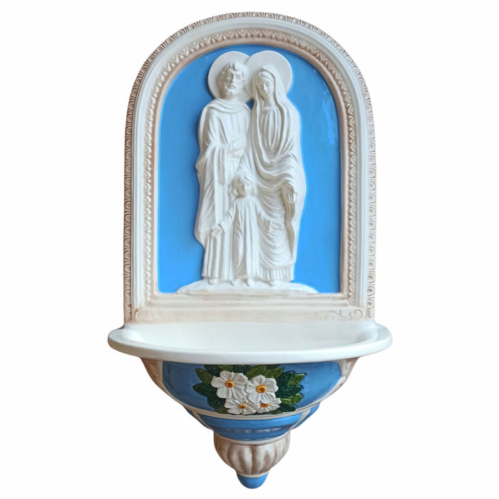 Holy Family - Della Robbia Ceramic Holy Water Font 58cm / 22.75 Inches High SPECIAL ORDER ONLY