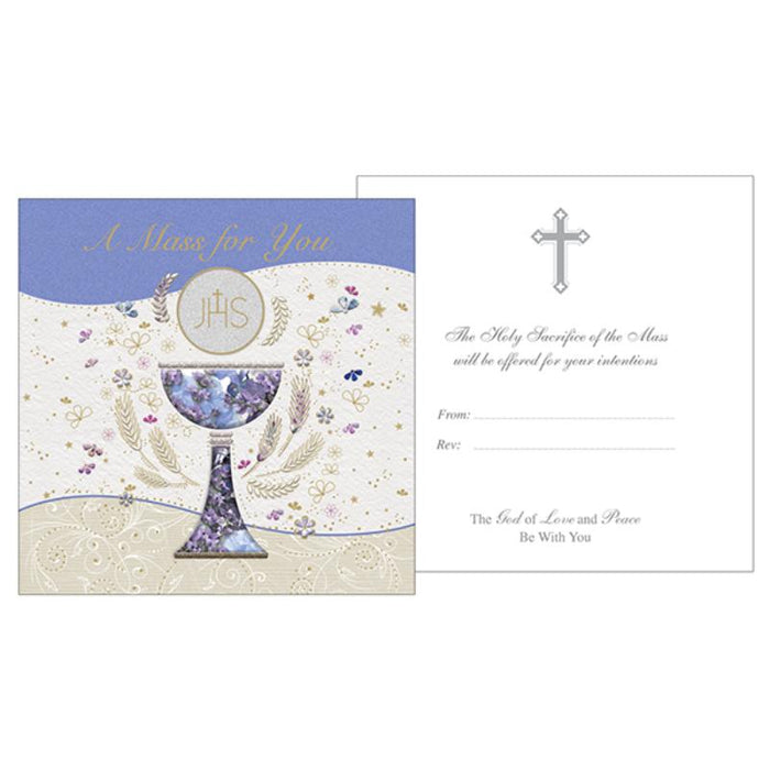 A Mass For You Greetings Card, Hand Crafted 3 Dimensional Chalice Design and Gold Foil Embossed