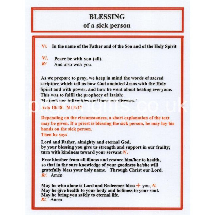 Blessing of a Sick Person, A5 Size Laminated Card