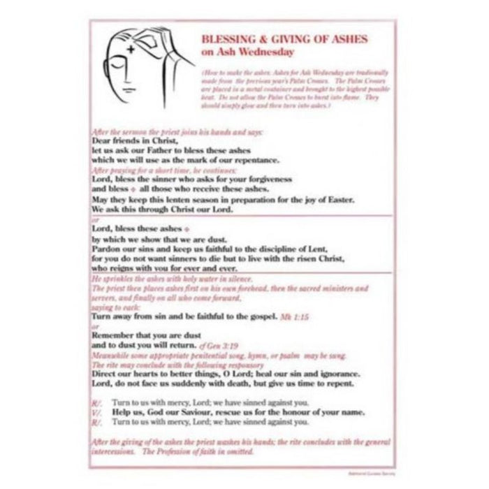 Blessing of Ashes on Ash Wednesday, A4 Size Laminated Altar Card