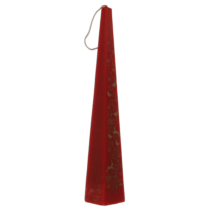 Dated Red and Gold Coloured Advent Candle Pyramid Design, Size 20cm / 8 Inches High