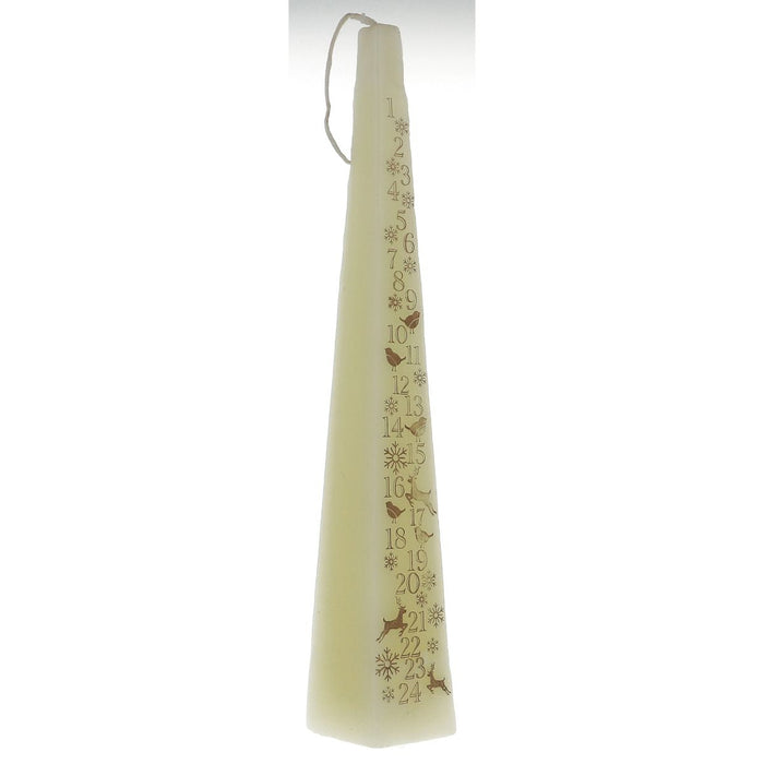 Dated Cream and Gold Coloured Advent Candle Pyramid Design, Size 32cm / 12.5 Inches High