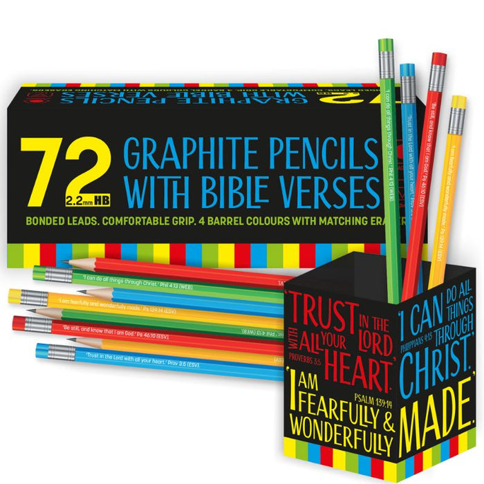 Graphite Pencils, Box of 72 With 4 Assorted Bible Verses