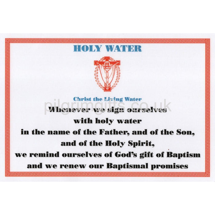 Holy Water Card - by a Stoup, A5 Size Laminated Altar Card