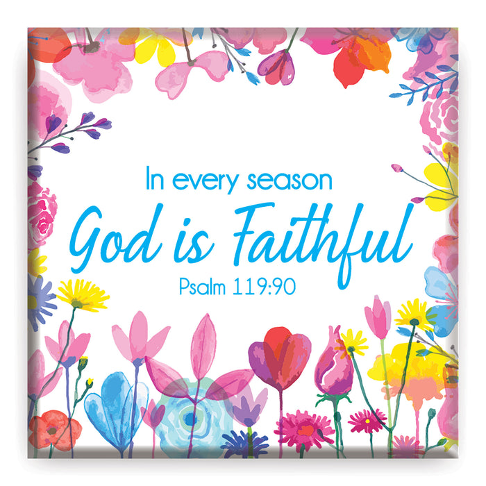In Every Season God Is Faithful, Fridge Magnet Boat Design With Bible Verse Psalm 119:90 Size 6.5cm Square