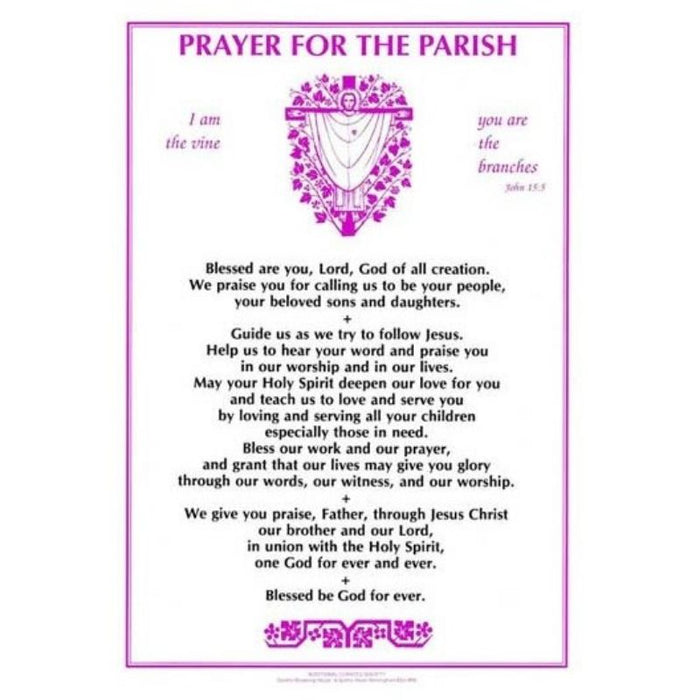 Prayer For The Parish (for the porch), A4 Size Laminated Card