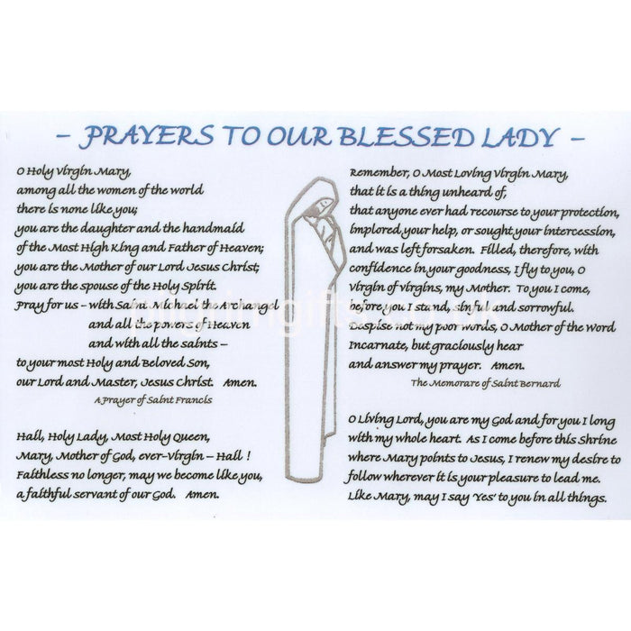 Prayers to our Blessed Lady Celebrant's card, A4 Size Laminated Altar Card