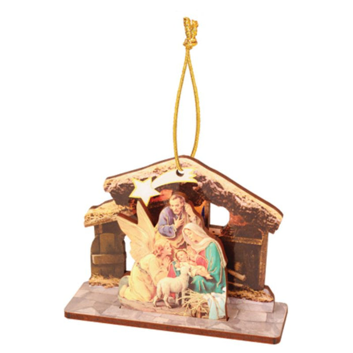 20% OFF Retro Design Wooden Christmas Tree Decoration, Holy Family & Angel, Hanging String & Gold Foil Highlights