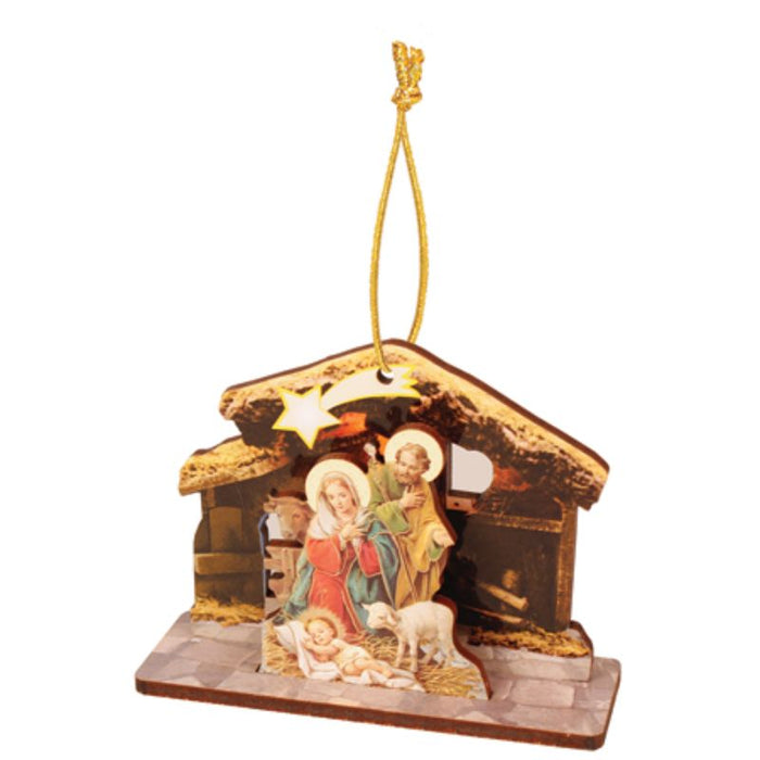 20% OFF Retro Design Wooden Christmas Tree Decoration, The Holy Family, Hanging String & Gold Foil Highlights