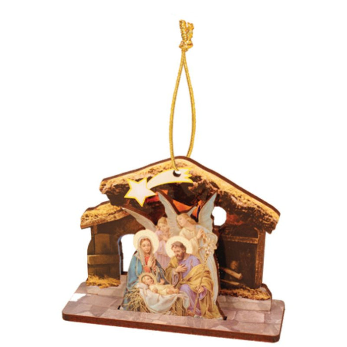 20% OFF Retro Design Wooden Christmas Tree Decoration, The Holy Family with Guardian Angels, Hanging String & Gold Foil Highlights
