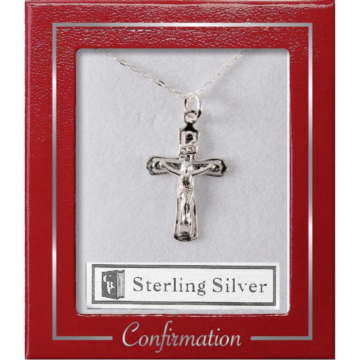 Sterling Silver Confirmation Crucifix - 26mm / 1 Inches High Complete With 18 Inch Length Chain
