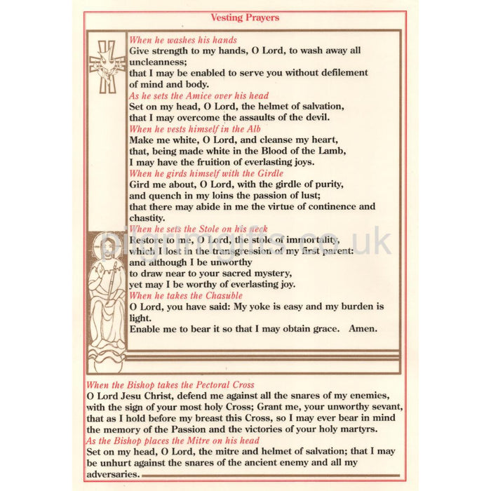 Vesting Prayers, A4 Size Laminated Altar Card