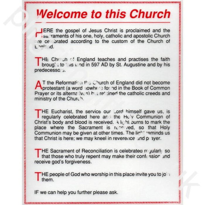 Welcome To This Church, A4 Size Laminated Card