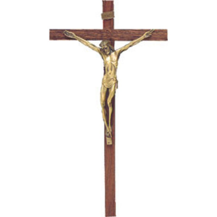 Wooden Crucifix With Gilt Metal Figure, 38cm / 14.5 Inches High