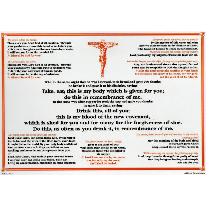 Words Of Institution Card (Common Worship A-B-C and on reverse Roman), A4 Size Laminated Altar Card
