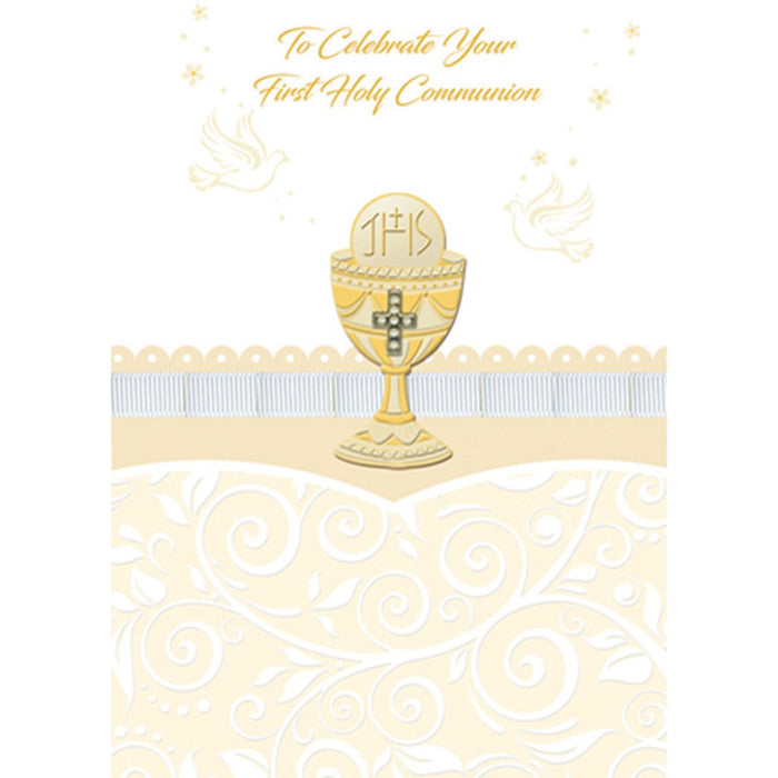 1st Holy Communion Hand Crafted Greetings Card, Symbolic Chalice Design