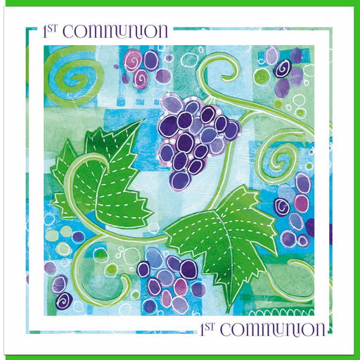 Catholic 1st Holy Communion Vine & Grapes Greetings Card With Bible Verse