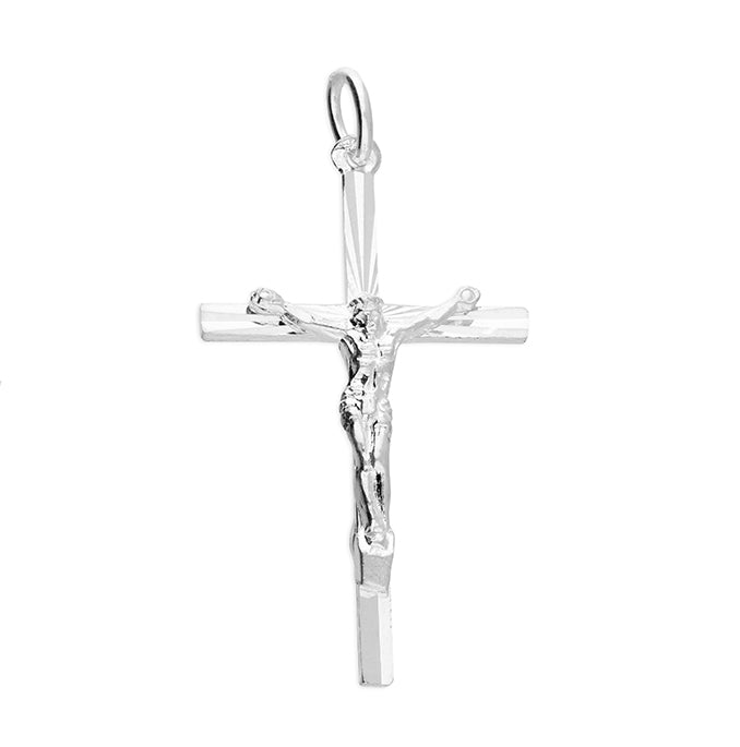 Sterling Silver Crucifix Pendant 34mm High Diamond Cut Design