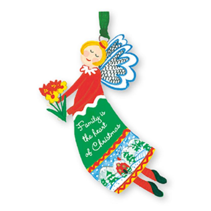 Family Is The Heart Of Christmas, Christmas Angel 7.5cm / 3 Inches High With Hanging Ribbon