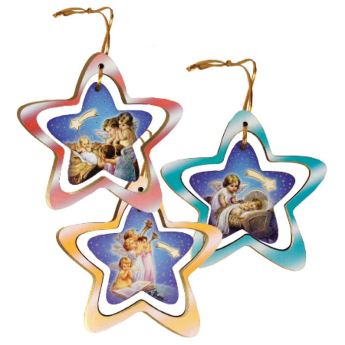 10% OFF Christmas Tree Decorations Angel Design, Pack of 3 Wooden Nativity Scenes With Hanging Cord & Gold Foil Highlights VERY LIMITED STOCK