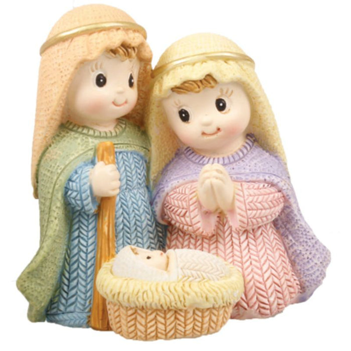 Knit Effect Holy Family Nativity Crib Figures, 7cm / 2.75 Inches High Handpainted Resin Cast Figurines
