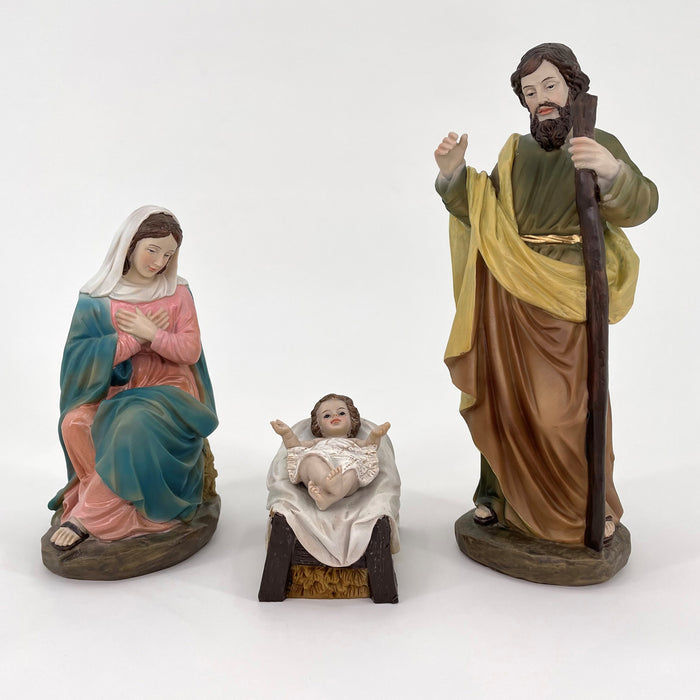 Nativity Crib Figures 25cm / 10 Inches High, Set of 10 Hand Painted Resin Figures With Gold Highlights