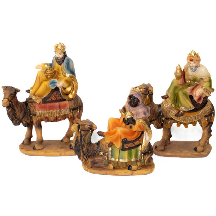 Nativity Crib Figures 20cm / 8 Inches High, Set of 11 Handpainted Figures, With Magi On Camels