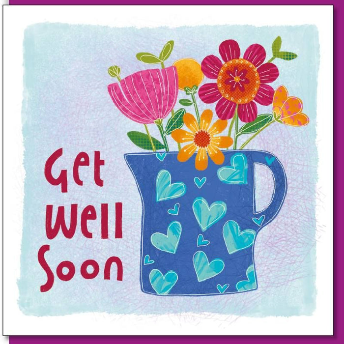 Get Well Soon Greetings Card, Hearts & Flower Design With Bible Verse Psalm 46:10