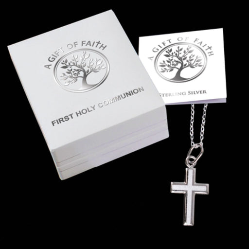 First Holy Communion Catholic Gifts, A Gift Of Faith Sterling Silver Polished and Matt Finished Cross & Chain