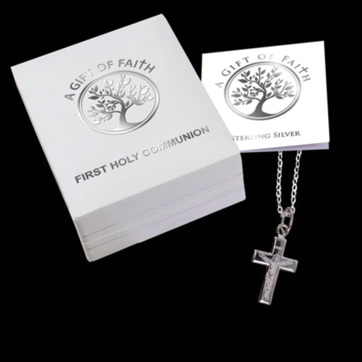 First Holy Communion Catholic Gifts, A Gift Of Faith Sterling Silver Engraved Crucifix & Chain