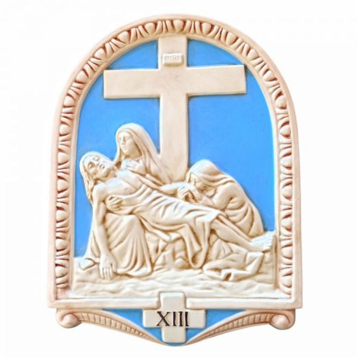 Stations of The Cross Blue and White Design - Set of 15 Della Robbia Ceramic Plaques Each Station 50cm / 20 Inches High