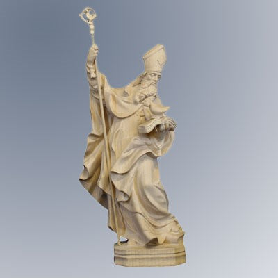 St Ambrose Statue 30cm / 12 Inches High, Woodcarving With Natural Wood Finish