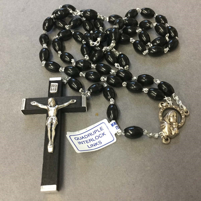Black Plastic Rosary Beads Extra Strong Links 8mm Diameter Oval Beads
