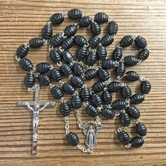 Black Wooden Grooved Rosary Beads