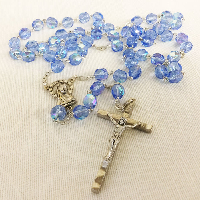 Blue Glass Rosary 7mm Beads