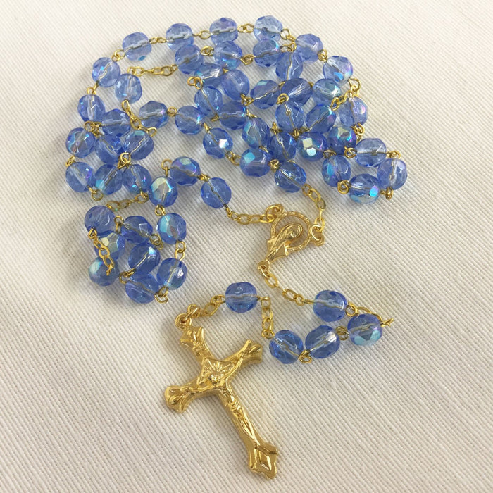 Blue Glass Rosary Beads 7mm Beads