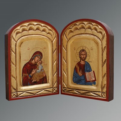 Christ, and Mother & Child, Small Diptych Handmade Icon