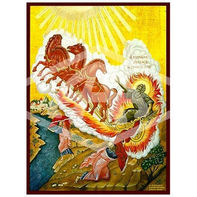 Elijah The Holy Prophet Ascending to Heaven, Mounted Icon Print Size 20cm x 26cm