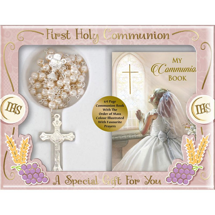 First Holy Communion Gift Set For a Girl, A Special Gift For You with Prayer Book & Imitation Pearl Rosary Beads