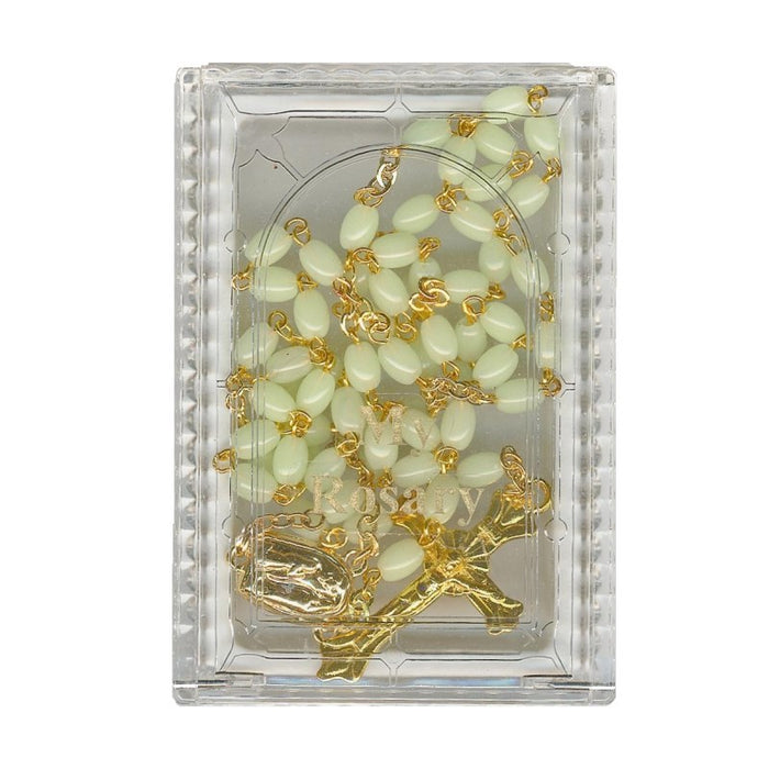 Luminous Oval Shaped Rosary Beads, Our Lady of Lourdes Junction Contains Holy Water