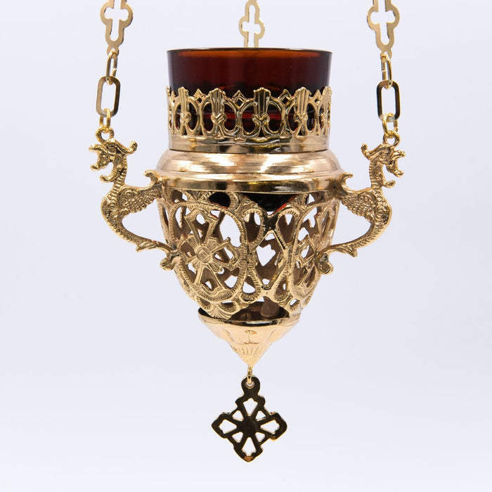 Hanging Vigil Sanctuary Lamp Gold Plated, With a Choice of 4 Different Coloured Glasses
