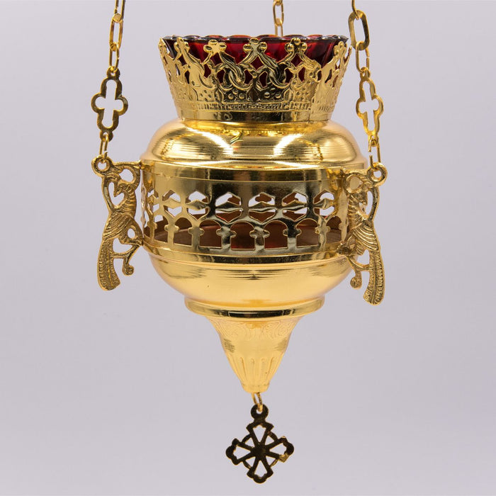 Hanging Vigil Sanctuary Lamp, Gold Plated With Decorative Open Lattice Design