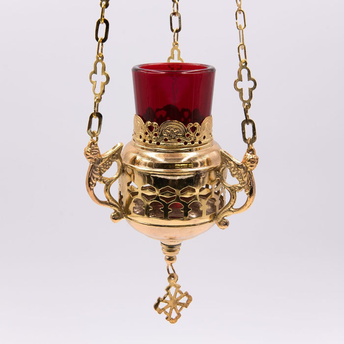 Hanging Vigil Sanctuary Lamp, Gold Plated With Open Lattice Design and Decorative Rim ONLY 1 X LAMP AVAILABLE