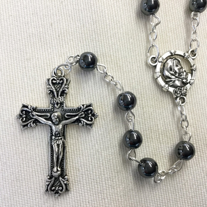 Imitation Hematite Rosary, 6mm Diameter Round Beads