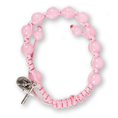 Macrame Rosary Bracelet, Pink Glass Beads