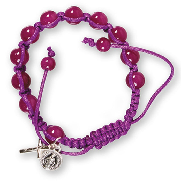 Macrame Rosary Bracelet, Purple Glass Beads