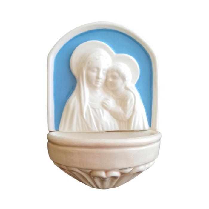 Madonna and Child Della Robbia Ceramic Holy Water Font 17cm / 6.75 Inches High
